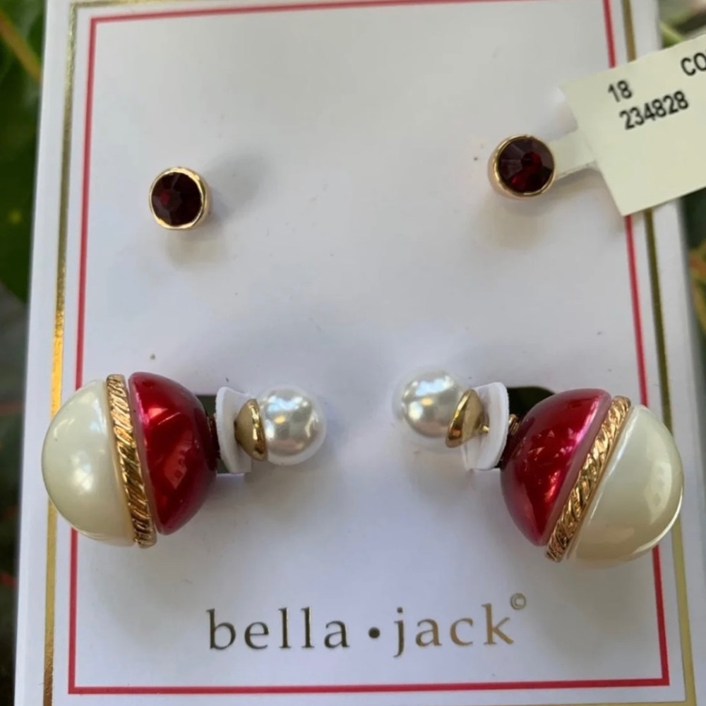 Bella Jack Double Earrings w/2 pr Studs Red White